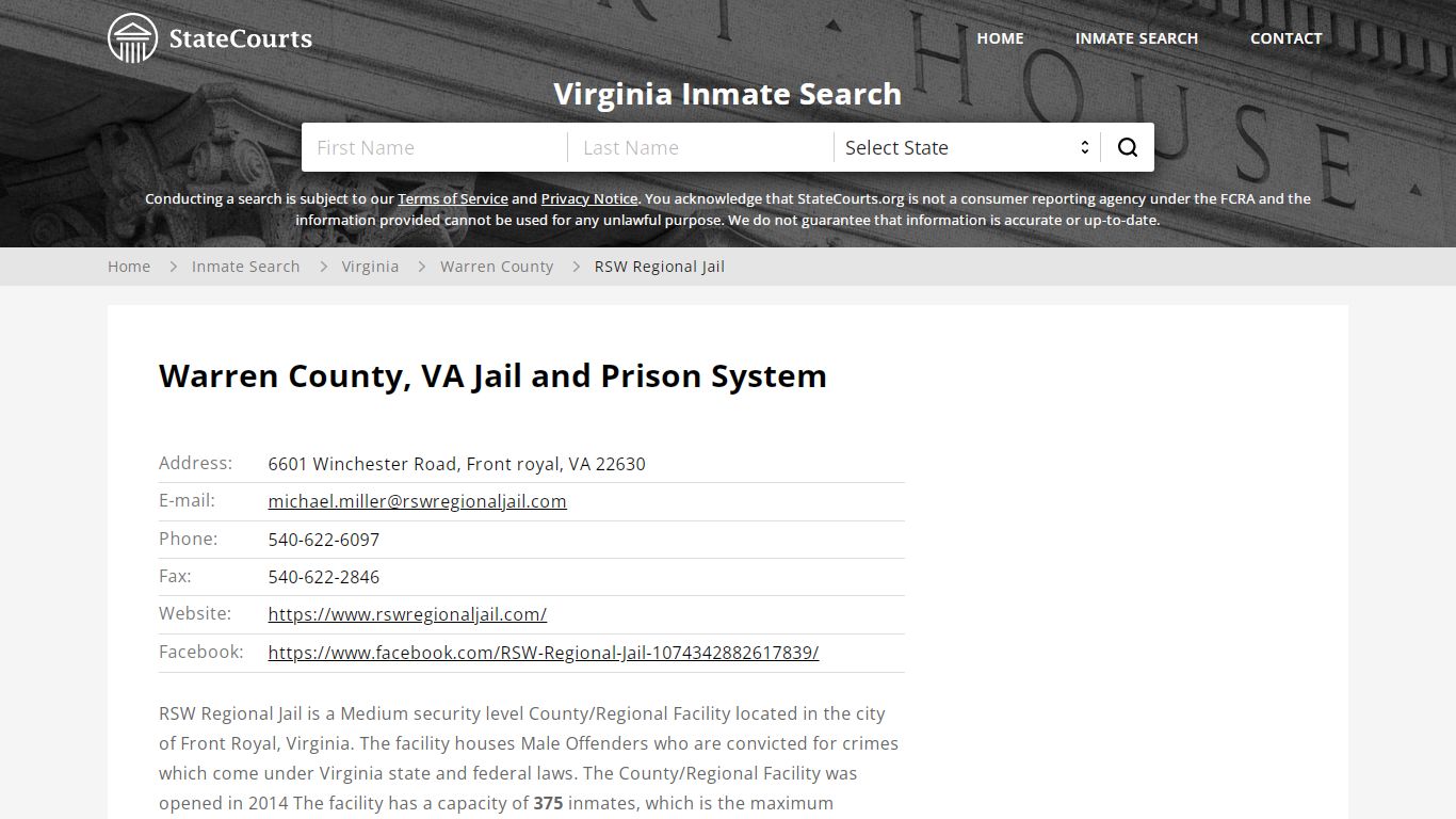RSW Regional Jail Inmate Records Search, Virginia ...